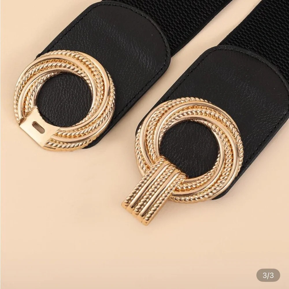 Zara Black Belt with Gold Interlocking Buckle - Picture 6 of 7